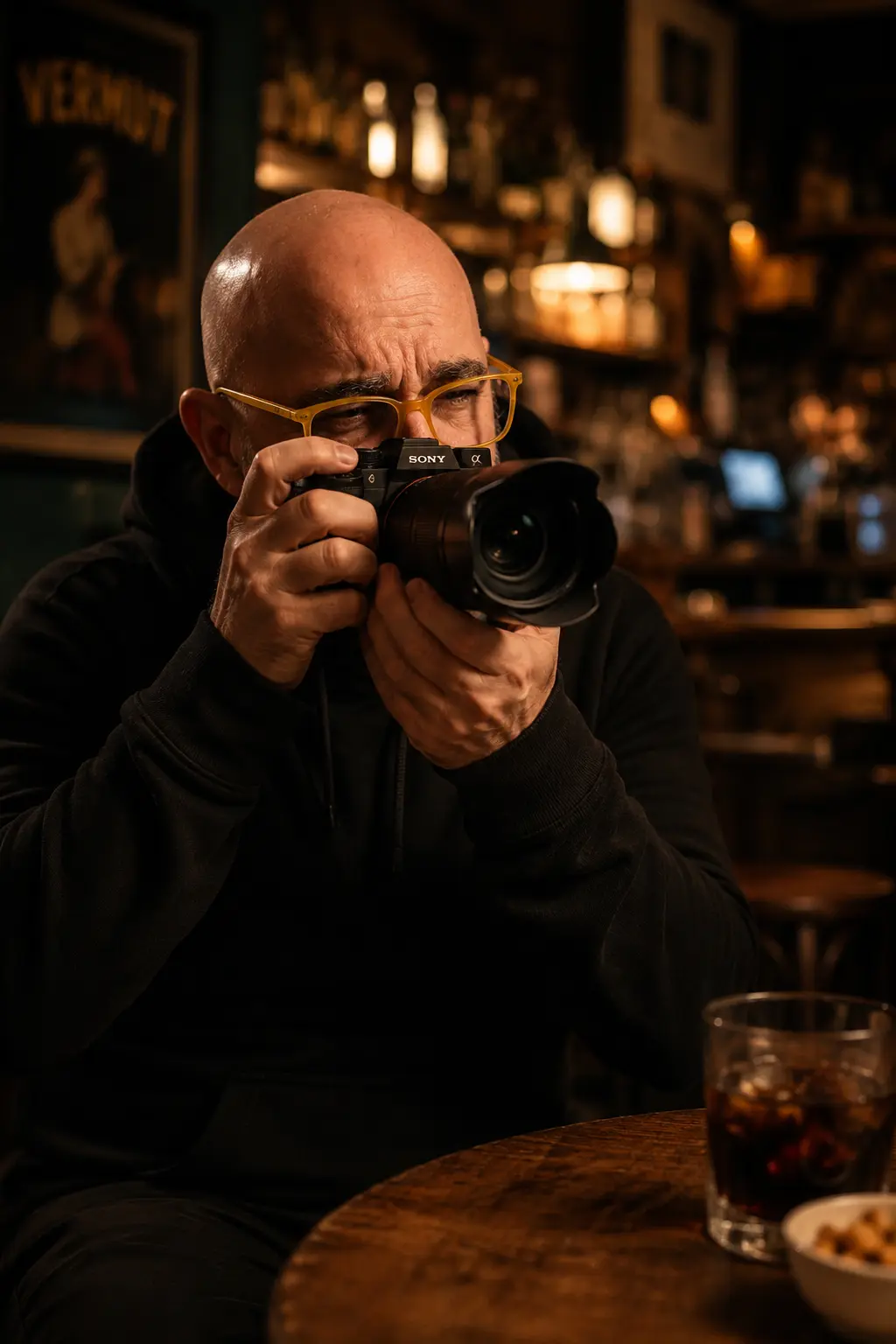 Germán fotógrafo guía local LocalBA con cámara Sony en bar porteño Buenos Aires